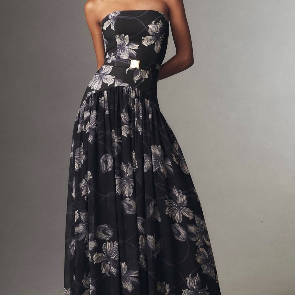 Elegant Black Floral Strapless Dress